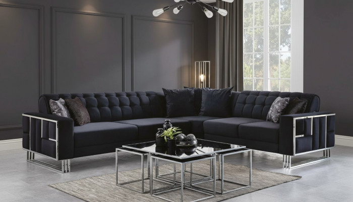 Luxus Ecksofa Textil Couchen Miwwelen Eckgarnitur Metall Elementer Canapé Sofa