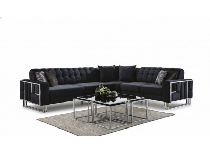 Luxus Ecksofa Textil Couchen Miwwelen Eckgarnitur Metall Elementer Canapé Sofa