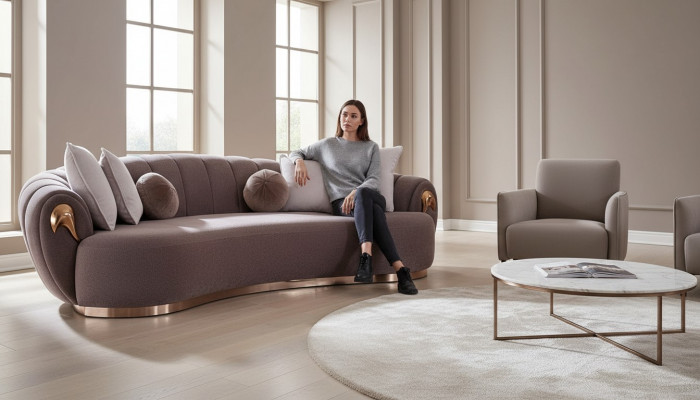 Dreesëtzeger Canapé Polster Miwwelen Sofa Canapéen Ofgerënnte Drëpse Form.