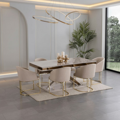 Iesszëmmer Set Garnitur Iessgrupp Esstësch mat 4x Lehnstuhl Stull Sets