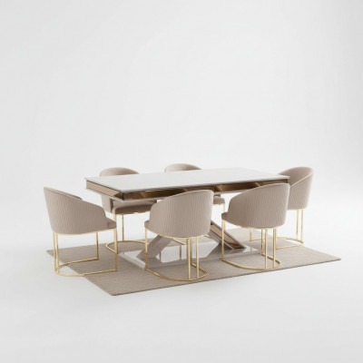 Iesszëmmer Set Garnitur Iessgrupp Esstësch mat 4x Lehnstuhl Stull Sets