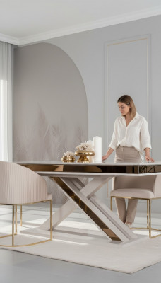 X Beeën Iessdësch Säilendësch Luxus Dëscher Wäiss Gold Dësch Miwwelen Holz