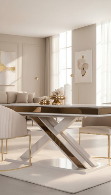 X Beeën Iessdësch Säilendësch Luxus Dëscher Wäiss Gold Dësch Miwwelen Holz