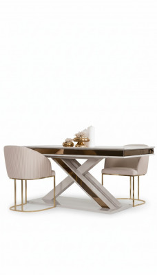 X Beeën Iessdësch Säilendësch Luxus Dëscher Wäiss Gold Dësch Miwwelen Holz