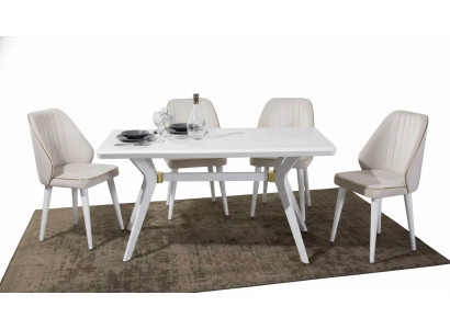 Esgrëppen Set Luxus Wäiss 4x Still Edelstol Miwwelen Holzmierwen