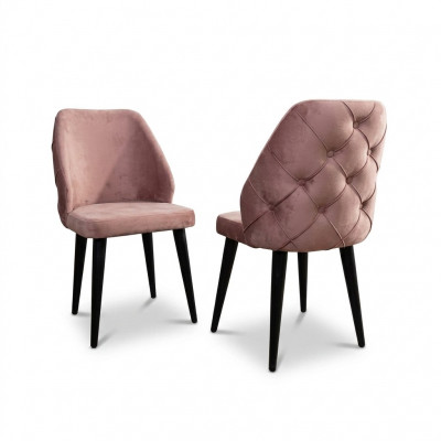 Hëlzene gepolsterte Stull beige Réck Chesterfield schwaarz Been Iesszëmmer