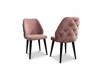 Hëlzene gepolsterte Stull beige Réck Chesterfield schwaarz Been Iesszëmmer