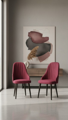 Holzene mëll rosa Stull op schwaarze Been fir den Iesszëmmer neit Modell
