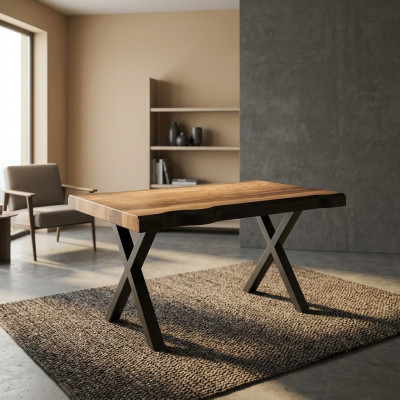 Holzcouchtisch op schwaarze Been fir Äert Wunnzëmmer Original Designmodell