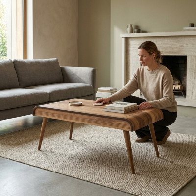 Holz Couchtisch op Holzbeen fir Äert Wunnzëmmer Original Designmodell Nei