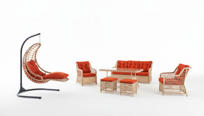 Sofaset Gaardenmiwwel Dësch Hocker Sessell Veranda Sëtzgrupp 6tlg.