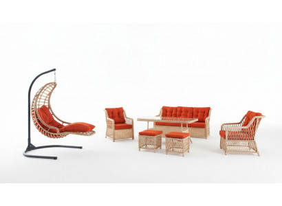 Sofaset Gaardenmiwwel Dësch Hocker Sessell Veranda Sëtzgrupp 6tlg.