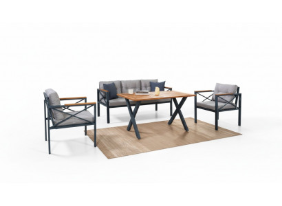 Modern Grau Gaardenmiwwel Set Sessel Hocker Dësch Veranda 4tlg. Set
