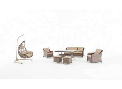 Modern Gaardmiwwelen Dësch Fotell Hocker Veranda Sofa Garnitur 6 Stécker. Nei