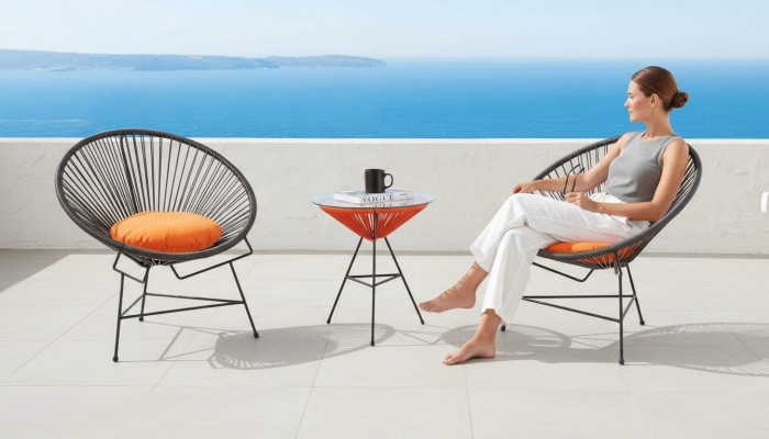 Still Set Garnitur 2x Fauteuil Dësch Still Këssen Terrassemobiliar Gaart Terrass