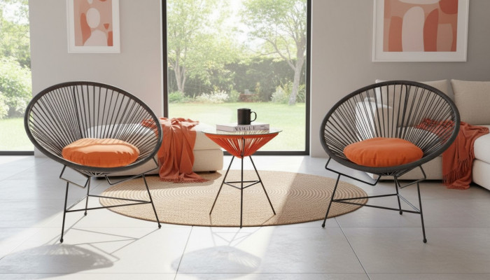 Still Set Garnitur 2x Fauteuil Dësch Still Këssen Terrassemobiliar Gaart Terrass