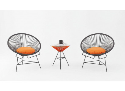 Still Set Garnitur 2x Fauteuil Dësch Still Këssen Terrassemobiliar Gaart Terrass