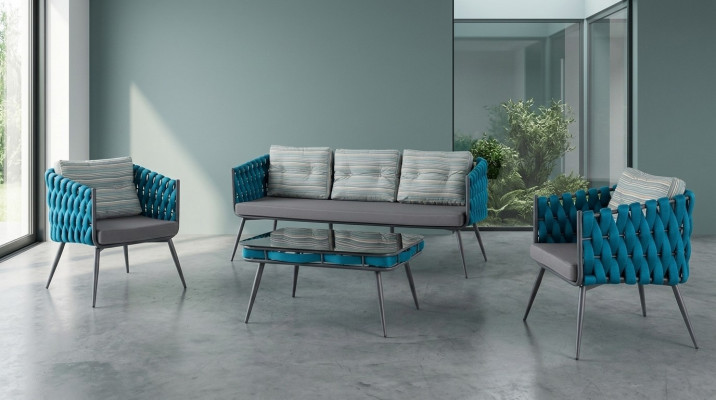 Terrassengarnitur Luxus Sofagarnitur Drëssetzer Zweisëtzer Couchtisch
