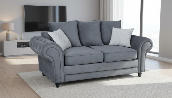 Grau Chesterfield Canapé Këssen Miwwelen Stoff Canapéen Sofae Zweesëtzer