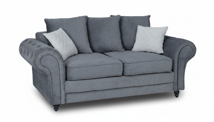 Grau Chesterfield Canapé Këssen Miwwelen Stoff Canapéen Sofae Zweesëtzer