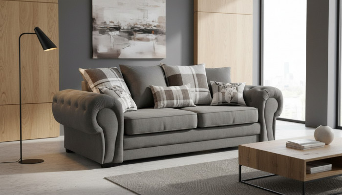 Dräi-Sëtzer Canapé Polster Miwwelen Samt Canapé Stoff Sofa 224cm Canapéën