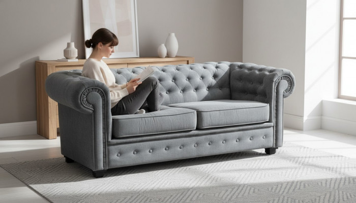 Groue Chesterfield Couch Polster Miwwelen Zweisëtzer Couchen Sofas Stoff Textil