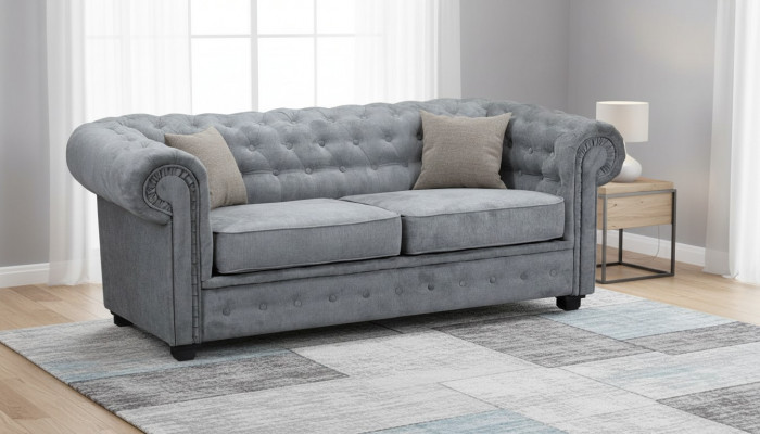 Groue Chesterfield Couch Polster Miwwelen Zweisëtzer Couchen Sofas Stoff Textil