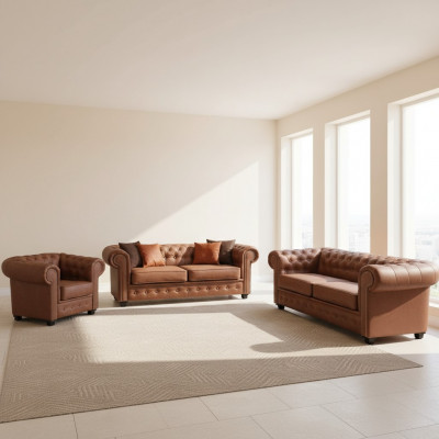 Sofa-Suite Chesterfield 3+2+1 Wunnzëmmer Miwwelen Canapé Suite Stoff Textil