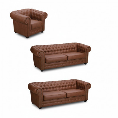 Sofa-Suite Chesterfield 3+2+1 Wunnzëmmer Miwwelen Canapé Suite Stoff Textil