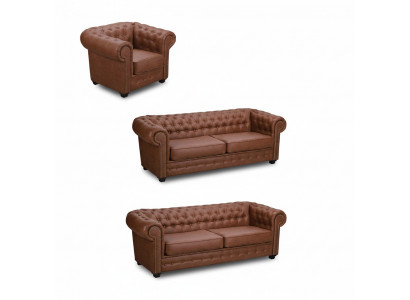 Sofa-Suite Chesterfield 3+2+1 Wunnzëmmer Miwwelen Canapé Suite Stoff Textil