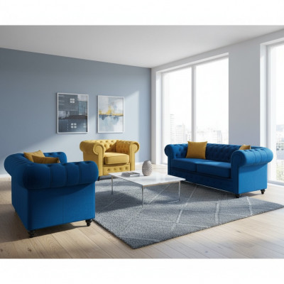 Chesterfield Canapé-Set Couch Miwwel Wunnzëmmer Ariichtung 3+2+1 Sëtzplaz