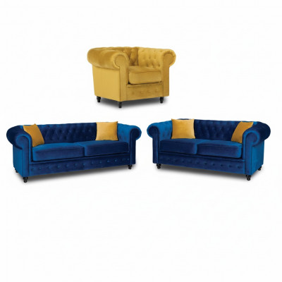 Chesterfield Canapé-Set Couch Miwwel Wunnzëmmer Ariichtung 3+2+1 Sëtzplaz