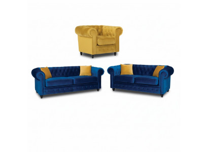 Chesterfield Canapé-Set Couch Miwwel Wunnzëmmer Ariichtung 3+2+1 Sëtzplaz