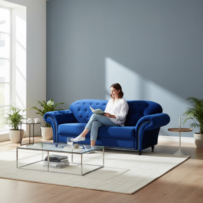 Chesterfield Sofa-Garnitur Couch Polster Miwwelen 3+2+1 Samt Stoff Couchen