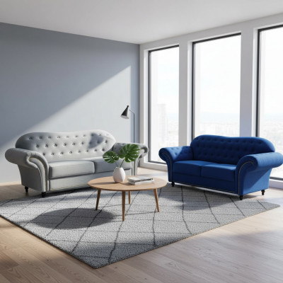 Chesterfield Sofa-Garnitur Couch Polster Miwwelen 3+2+1 Samt Stoff Couchen