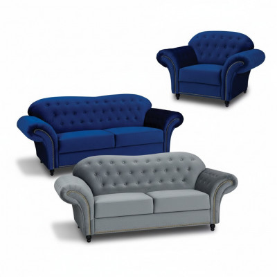 Chesterfield Sofa-Garnitur Couch Polster Miwwelen 3+2+1 Samt Stoff Couchen