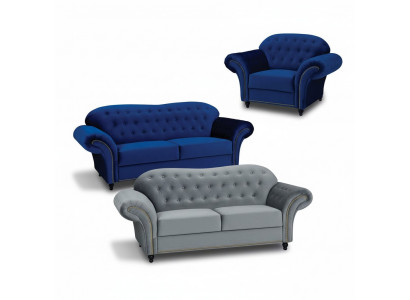 Chesterfield Sofa-Garnitur Couch Polster Miwwelen 3+2+1 Samt Stoff Couchen