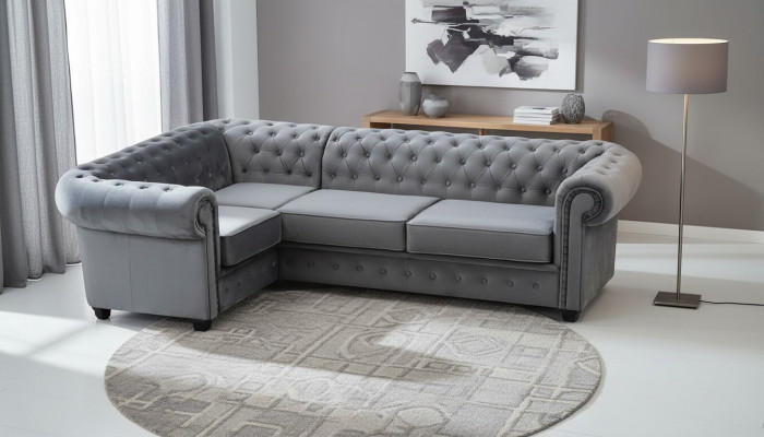 Chesterfield Sofa Couch Polster Miwwelen Eckgarnitur Sofas Couchen Stoff Textil