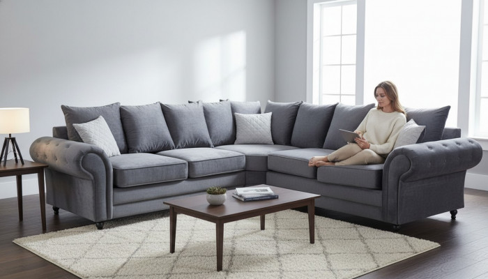 Modern Ecksofa Sofa Stil Gro Sofa Polster Stoff Textil Miwwelen L-Form Couchen