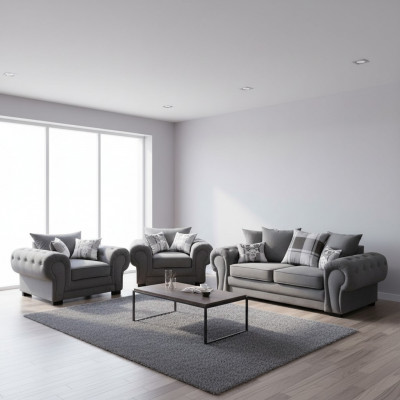 Chesterfield-Sofagarnitur 3+2+1, Wohnzimmermöbel aus Stoff am italienesche Stil
