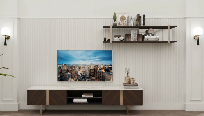 Modern Miwwelwand Wunnzëmmer Regal Schaf Miwwelwänn TV-Stänner Braun