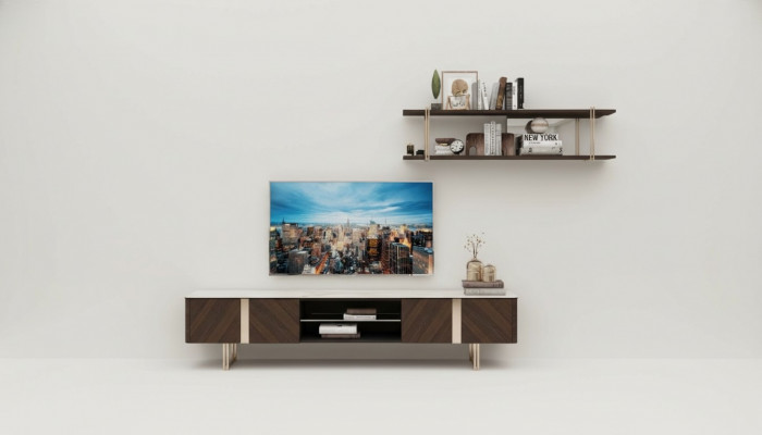 Modern Miwwelwand Wunnzëmmer Regal Schaf Miwwelwänn TV-Stänner Braun