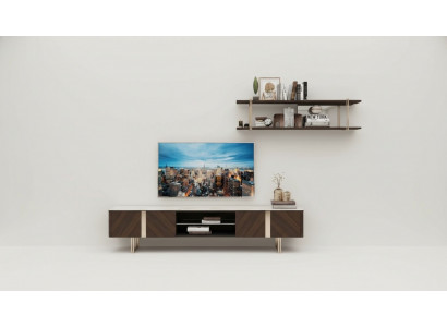 Modern Miwwelwand Wunnzëmmer Regal Schaf Miwwelwänn TV-Stänner Braun