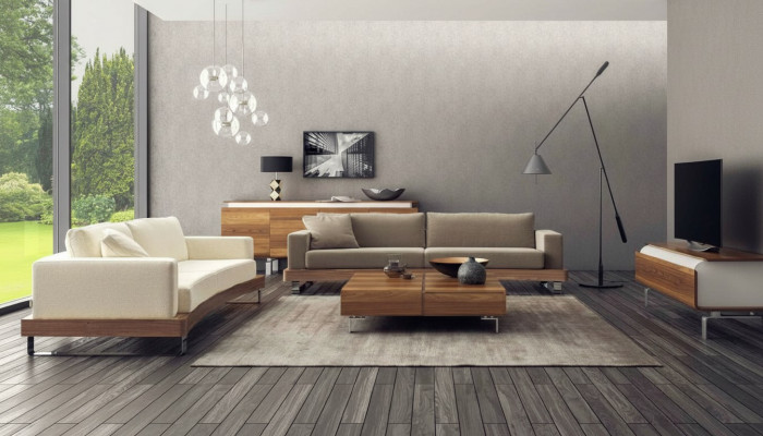 Modern dräisëtzegt Sofa Polsterkanapé Wunnzëmmergarnitur-Set Holzgestell