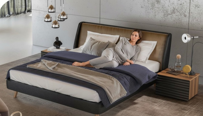 Schlofzëmmer Set Bett 2x Nuetsdësch Komplett Miwwelen Better Walnuss Natur