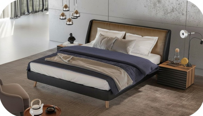 Schlofzëmmer Set Bett 2x Nuetsdësch Komplett Miwwelen Better Walnuss Natur