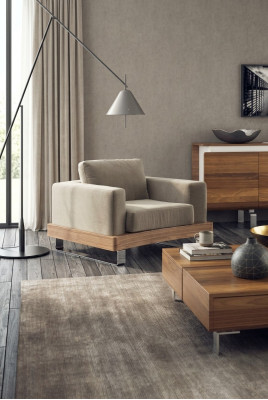 Beige wäisse Fauteuil Sesselen Wunnzëmmermiwwelen Liesfauteuil Ouerfauteuil