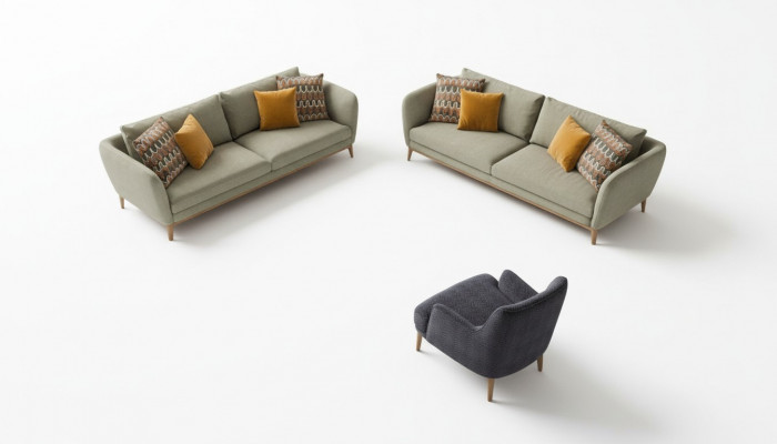 Gréng Sofa Modern Sofagarnitur Wunnzëmmer Dräisiwwer Fauteuil Zwéesiwwer 3+2+1