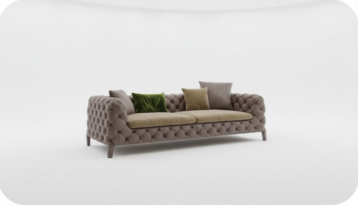 Taupe Chesterfield Dräisëtzer Luxus Modern Sofa Stil Wunnzëmmermiwwele