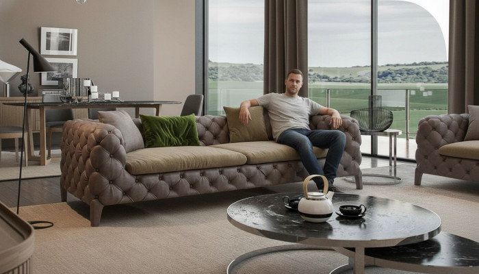 Chesterfield Véiersëtzer Taupe Modern Canapé Wunnzëmmer Miwwelen Modern Nei